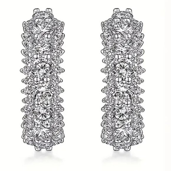 Silver Plated Sparkling Zircon Inlaid Elegant Minimalist Hoop Earrings Jewelry - Picture 4 of 5